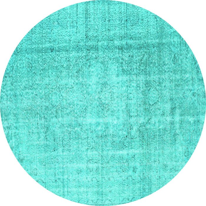 Round Abstract Turquoise Contemporary Rug, con1343turq