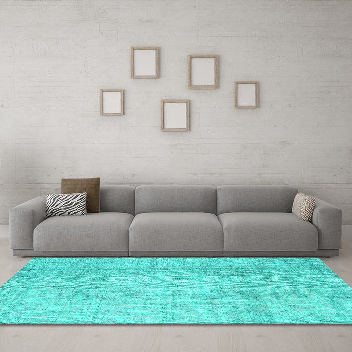 Machine Washable Abstract Turquoise Contemporary Area Rugs in a Living Room,, wshcon1343turq