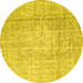 Round Abstract Yellow Contemporary Rug, con1343yw