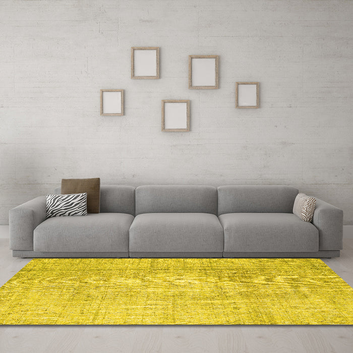 Machine Washable Abstract Yellow Contemporary Rug in a Living Room, wshcon1343yw