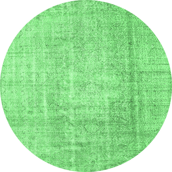 Round Machine Washable Abstract Emerald Green Contemporary Area Rugs, wshcon1343emgrn