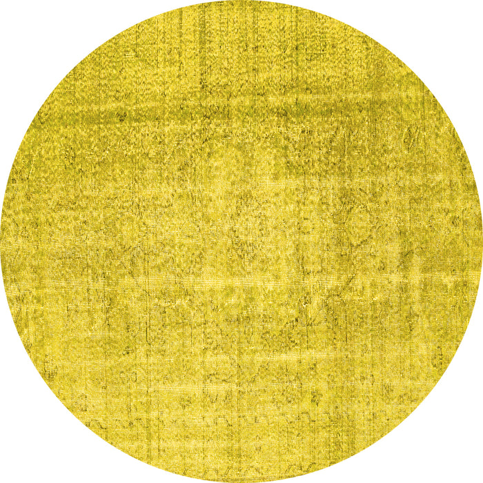 Round Machine Washable Abstract Yellow Contemporary Rug, wshcon1343yw