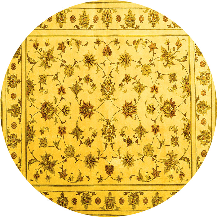 Round Machine Washable Persian Yellow Traditional Rug, wshcon1344yw
