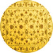 Round Machine Washable Persian Yellow Traditional Rug, wshcon1344yw