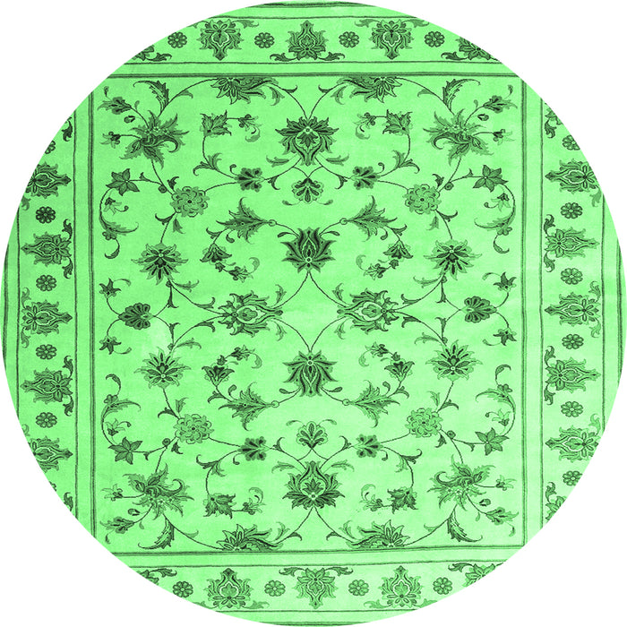 Round Machine Washable Persian Emerald Green Traditional Area Rugs, wshcon1344emgrn