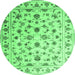 Round Machine Washable Persian Emerald Green Traditional Area Rugs, wshcon1344emgrn