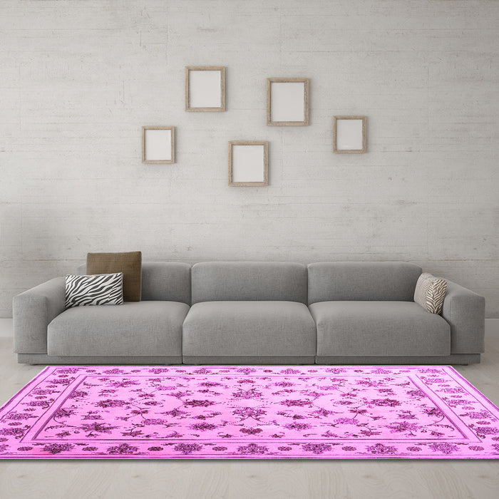 Machine Washable Persian Purple Traditional Area Rugs in a Living Room, wshcon1344pur
