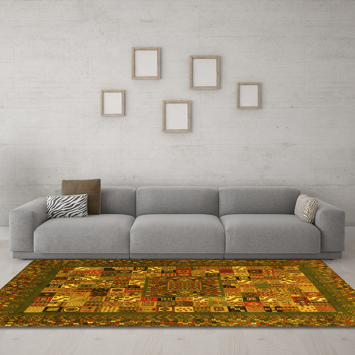 Machine Washable Abstract Yellow Contemporary Rug in a Living Room, wshcon1345yw