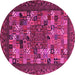 Round Machine Washable Abstract Pink Contemporary Rug, wshcon1345pnk