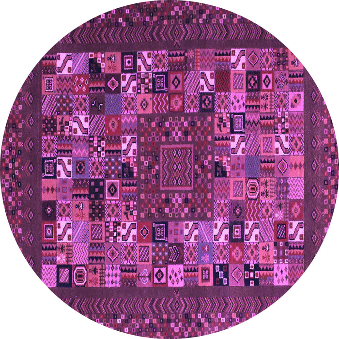 Round Abstract Purple Contemporary Rug, con1345pur