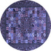 Round Abstract Blue Contemporary Rug, con1345blu