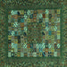 Square Abstract Turquoise Contemporary Rug, con1345turq