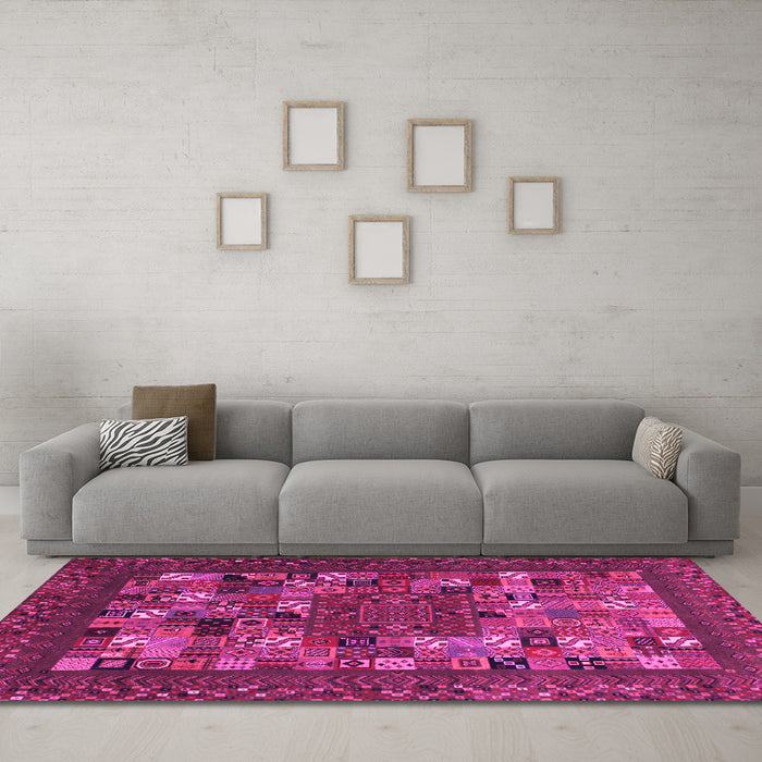 Machine Washable Abstract Pink Contemporary Rug in a Living Room, wshcon1345pnk