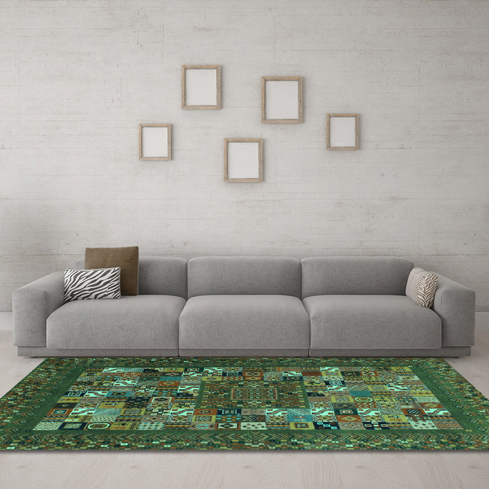 Machine Washable Abstract Turquoise Contemporary Area Rugs in a Living Room,, wshcon1345turq