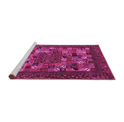 Sideview of Machine Washable Abstract Pink Contemporary Rug, wshcon1345pnk