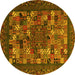 Round Abstract Yellow Contemporary Rug, con1345yw