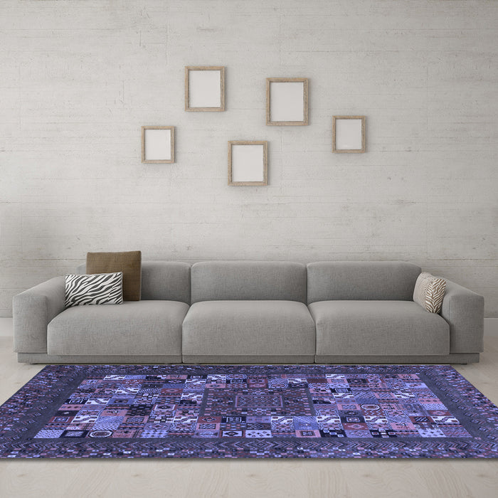 Machine Washable Abstract Blue Contemporary Rug in a Living Room, wshcon1345blu