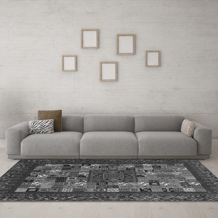Machine Washable Abstract Gray Contemporary Rug in a Living Room,, wshcon1345gry