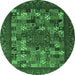 Round Machine Washable Abstract Emerald Green Contemporary Area Rugs, wshcon1345emgrn