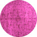 Round Abstract Pink Contemporary Rug, con1346pnk