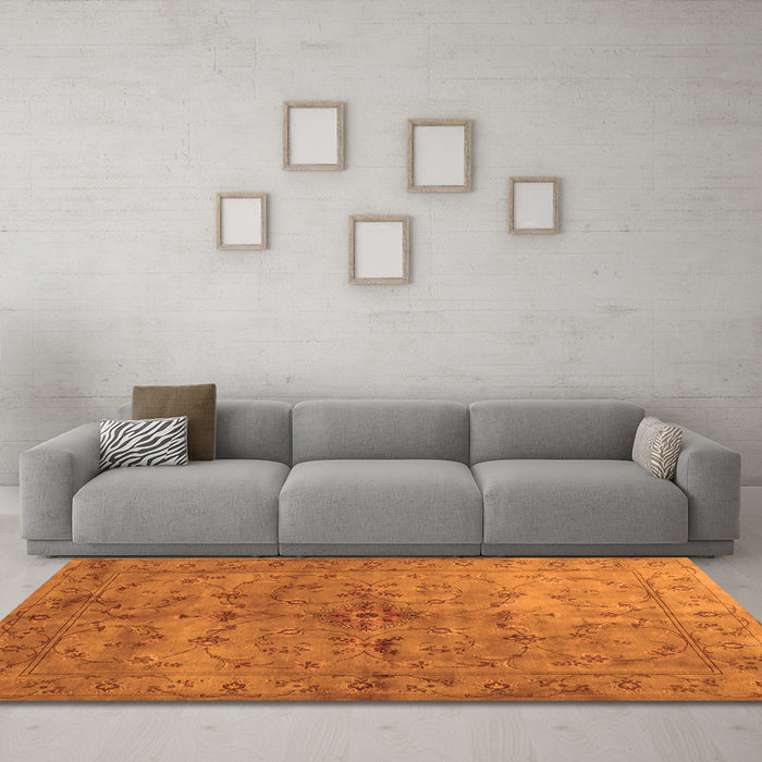 Machine Washable Abstract Orange Contemporary Area Rugs in a Living Room, wshcon1346org