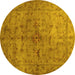 Round Machine Washable Abstract Yellow Contemporary Rug, wshcon1346yw