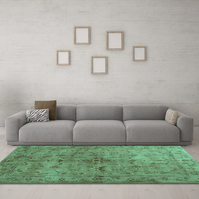Machine Washable Abstract Turquoise Contemporary Area Rugs in a Living Room,, wshcon1346turq