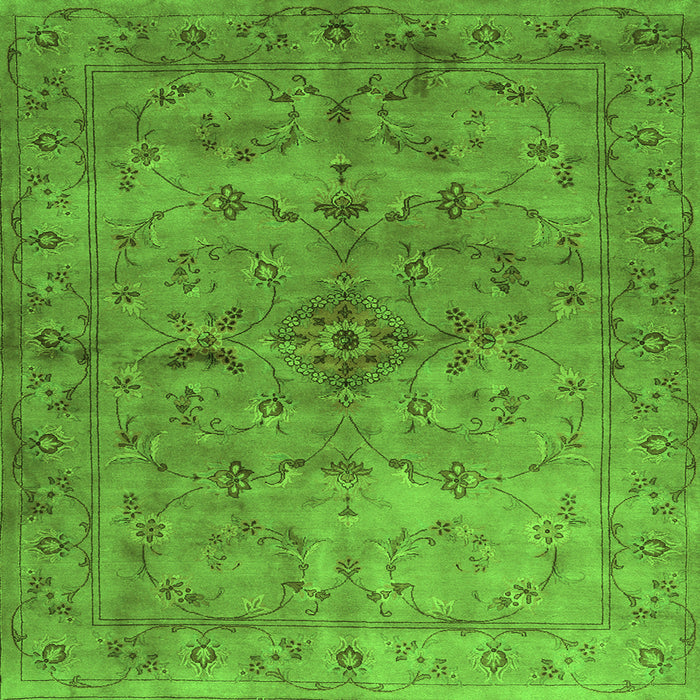 Round Machine Washable Abstract Green Contemporary Area Rugs, wshcon1346grn