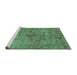 Sideview of Machine Washable Abstract Turquoise Contemporary Area Rugs, wshcon1346turq