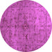 Round Abstract Purple Contemporary Rug, con1346pur