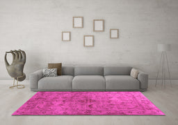 Machine Washable Abstract Pink Contemporary Rug in a Living Room, wshcon1346pnk