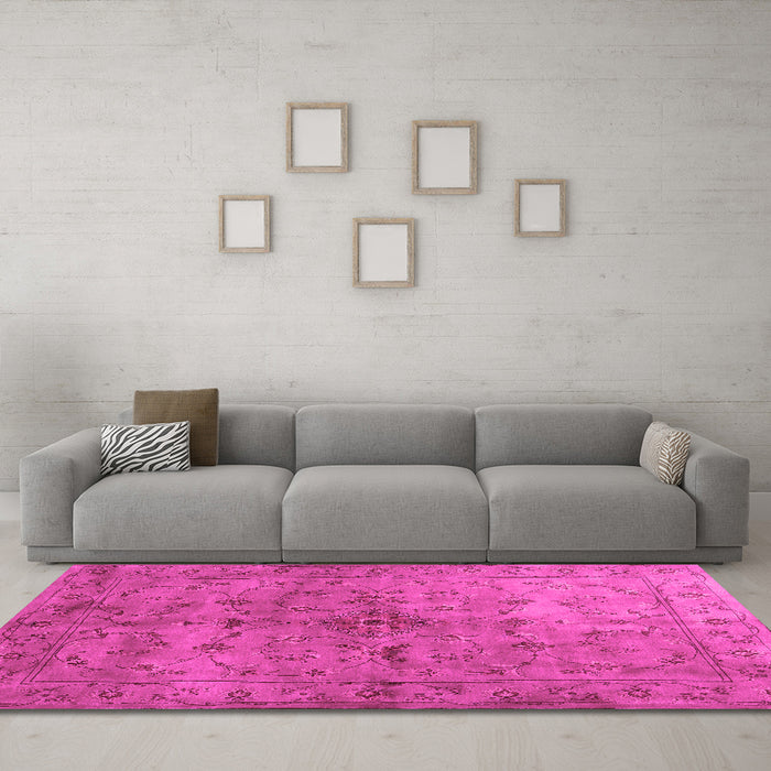 Machine Washable Abstract Pink Contemporary Rug in a Living Room, wshcon1346pnk