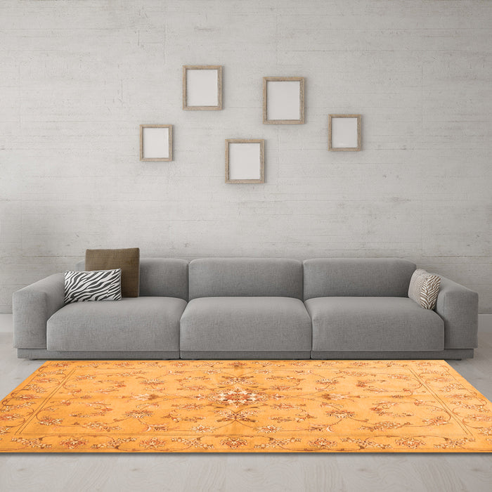 Machine Washable Abstract Orange Contemporary Area Rugs in a Living Room, wshcon1347org