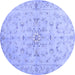 Round Machine Washable Abstract Blue Contemporary Rug, wshcon1347blu