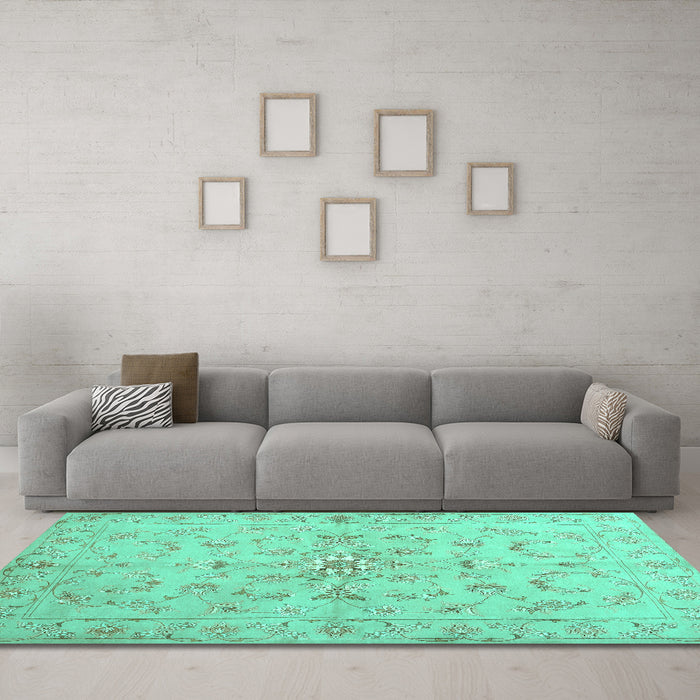 Machine Washable Abstract Turquoise Contemporary Area Rugs in a Living Room,, wshcon1347turq