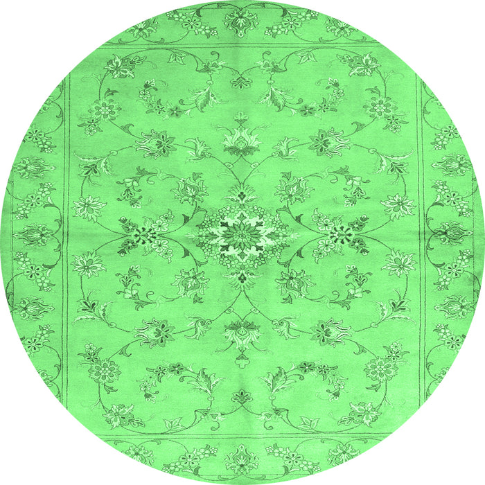 Round Machine Washable Abstract Emerald Green Contemporary Area Rugs, wshcon1347emgrn