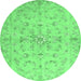 Round Machine Washable Abstract Emerald Green Contemporary Area Rugs, wshcon1347emgrn