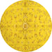 Round Machine Washable Abstract Yellow Contemporary Rug, wshcon1347yw