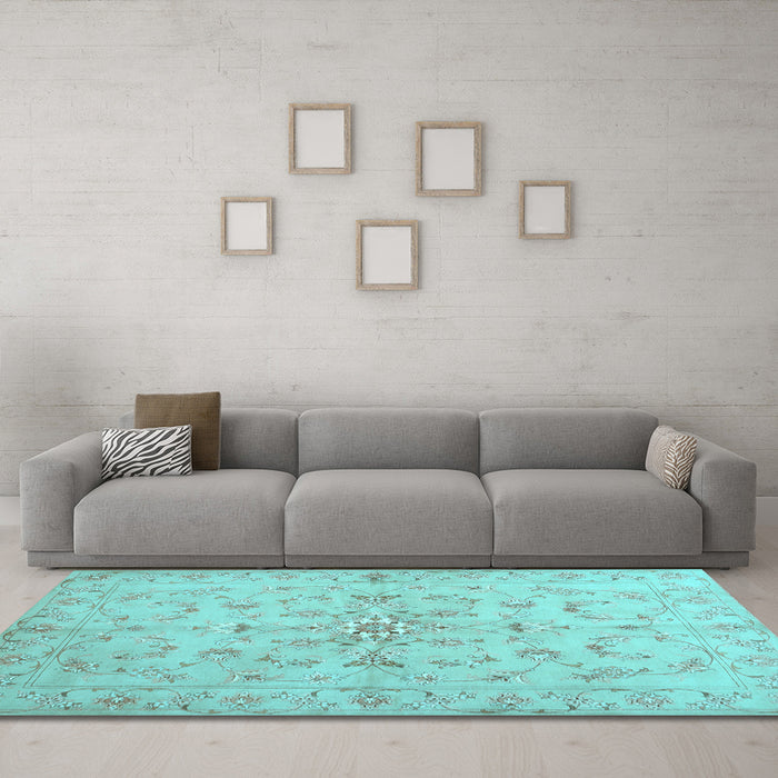 Machine Washable Abstract Light Blue Contemporary Rug in a Living Room, wshcon1347lblu