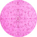 Round Abstract Pink Contemporary Rug, con1347pnk