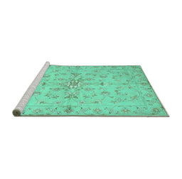 Sideview of Machine Washable Abstract Turquoise Contemporary Area Rugs, wshcon1347turq