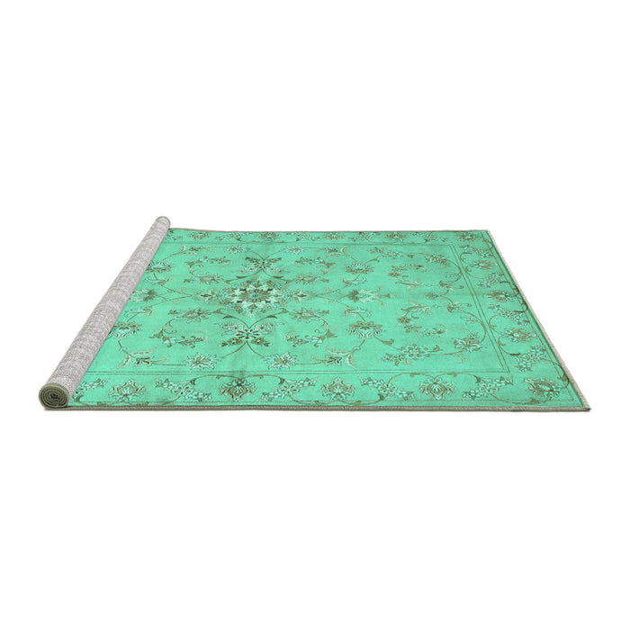 Sideview of Machine Washable Abstract Turquoise Contemporary Area Rugs, wshcon1347turq