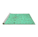 Sideview of Machine Washable Abstract Turquoise Contemporary Area Rugs, wshcon1347turq