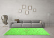 Machine Washable Abstract Green Contemporary Area Rugs in a Living Room,, wshcon1347grn