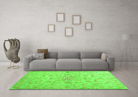 Machine Washable Abstract Green Contemporary Rug, wshcon1347grn