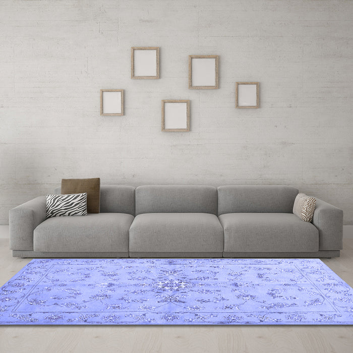 Machine Washable Abstract Blue Contemporary Rug in a Living Room, wshcon1347blu