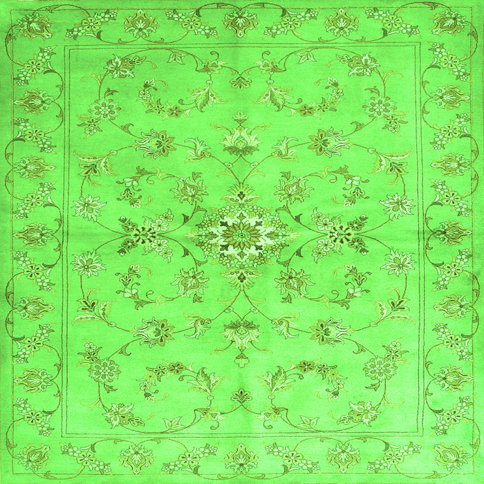 Round Machine Washable Abstract Green Contemporary Area Rugs, wshcon1347grn