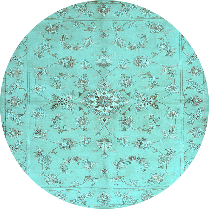 Round Abstract Light Blue Contemporary Rug, con1347lblu