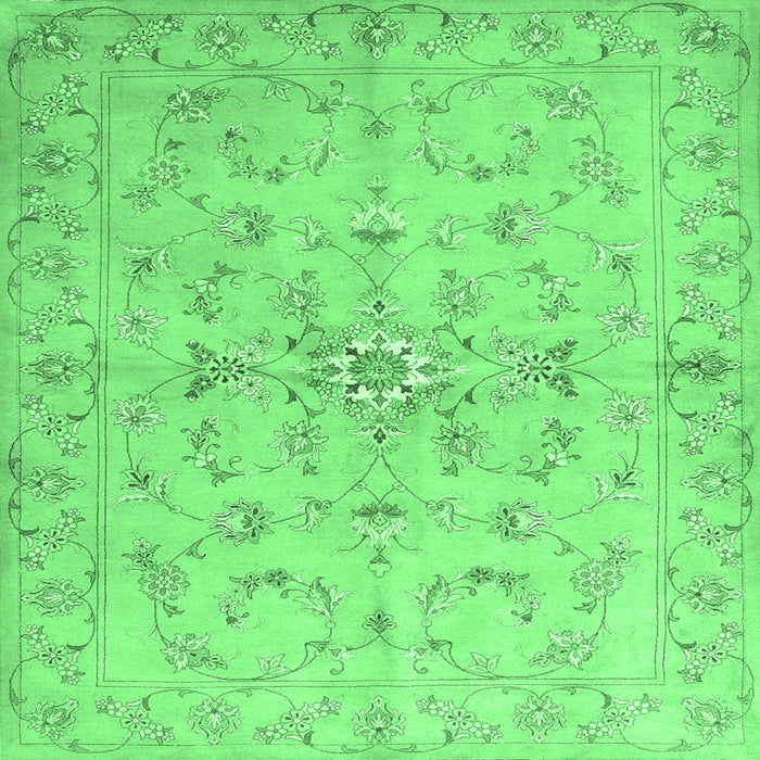 Square Machine Washable Abstract Emerald Green Contemporary Area Rugs, wshcon1347emgrn