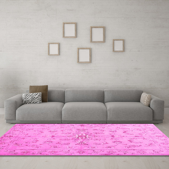 Machine Washable Abstract Pink Contemporary Rug in a Living Room, wshcon1347pnk